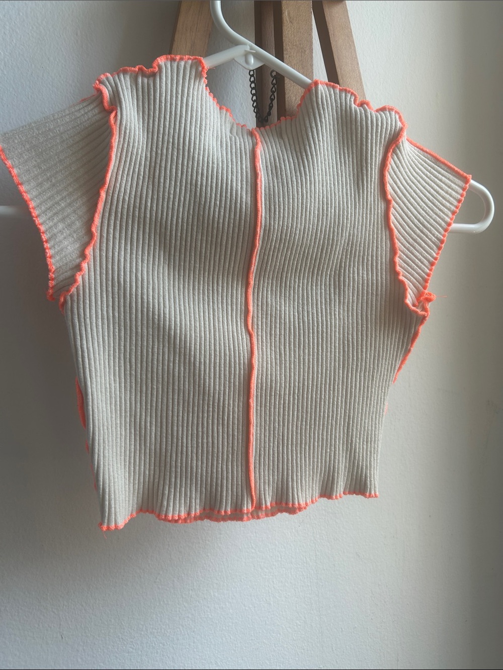 Cider Cream Ribbed Crop Top with Neon Orange Trim - Picture 5 of 7